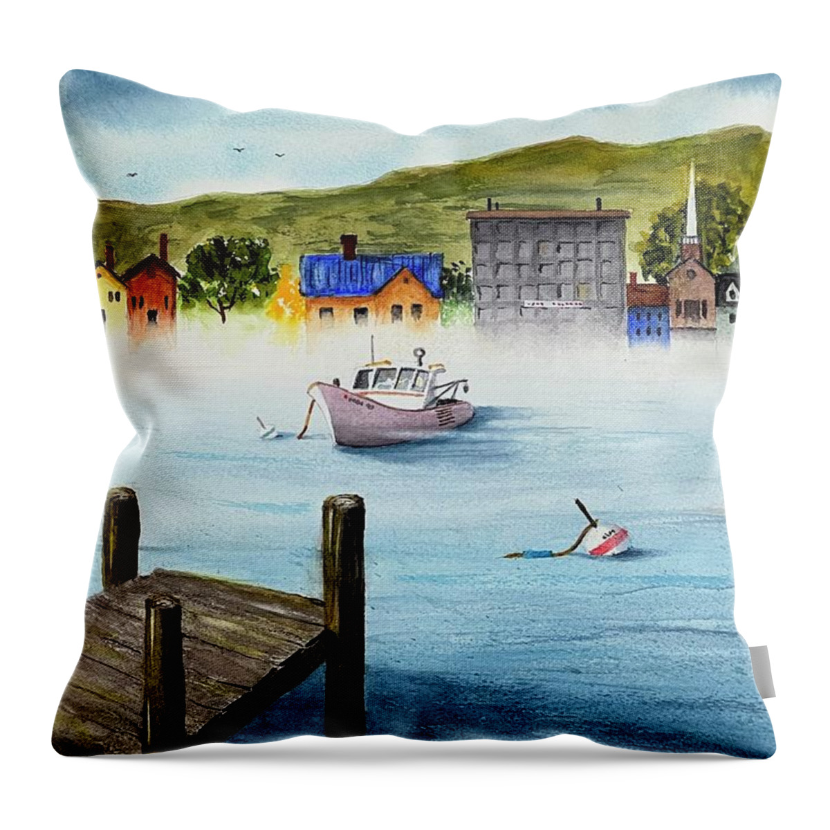  Throw Pillow featuring the painting Misty Morning by Joseph Burger