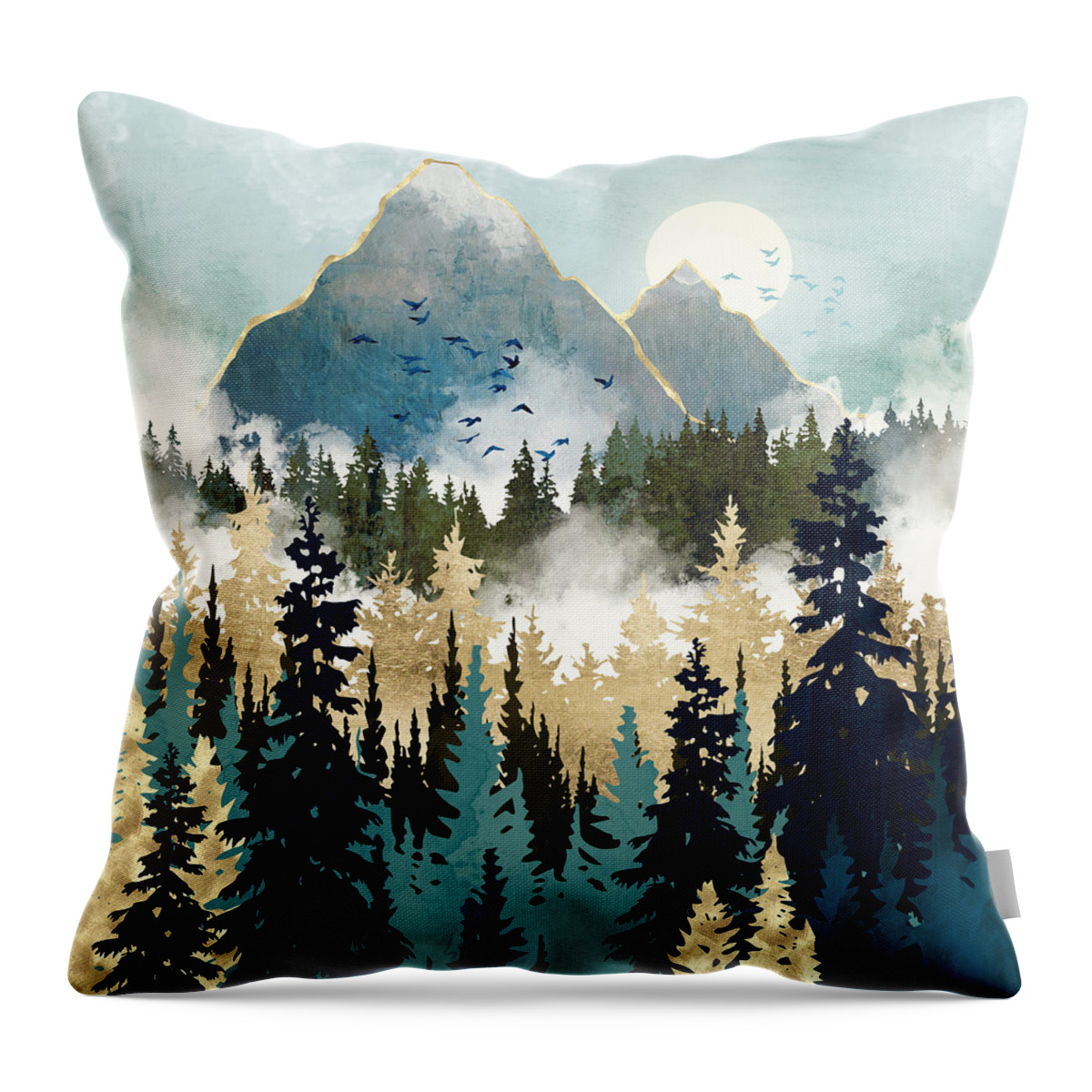 Mist Throw Pillow featuring the digital art Misty Pines by Spacefrog Designs