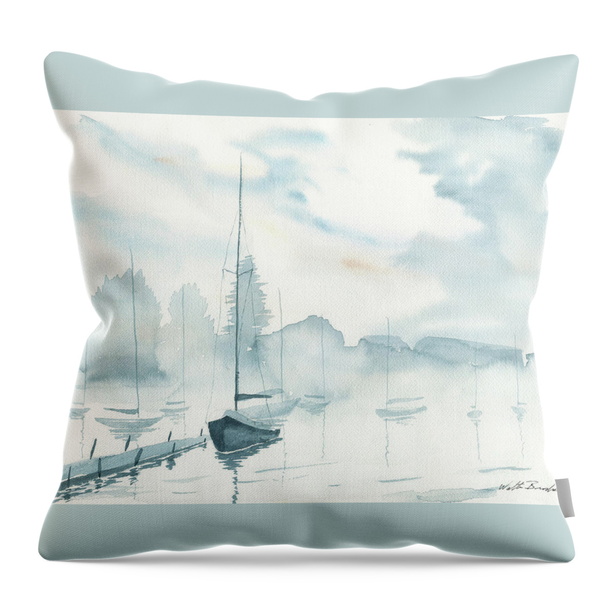 Sailboats Throw Pillow featuring the painting Misty Sailboats by Walt Brodis