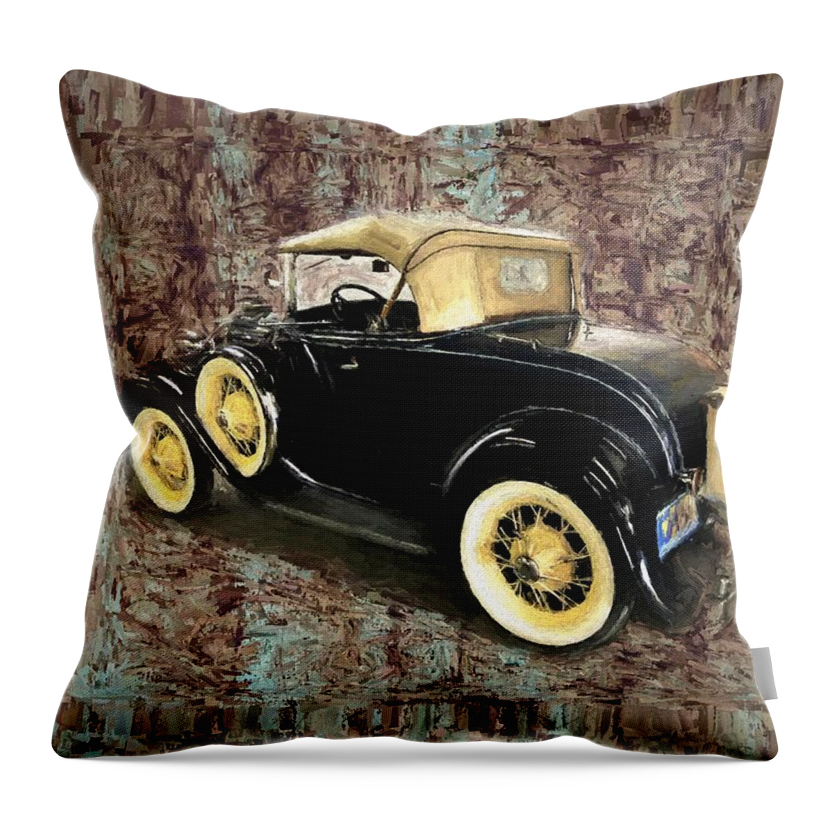 Classic Cars Throw Pillow featuring the mixed media Model A Deluxe 1931 Ford Convertible Soft Top by Joan Stratton