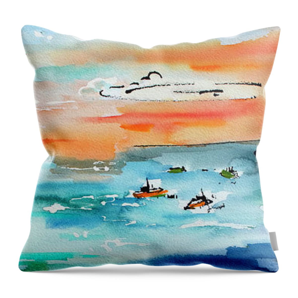 Amalfi Throw Pillow featuring the painting Modern Amalfi Coast Small Cove Panorama by Ginette Callaway