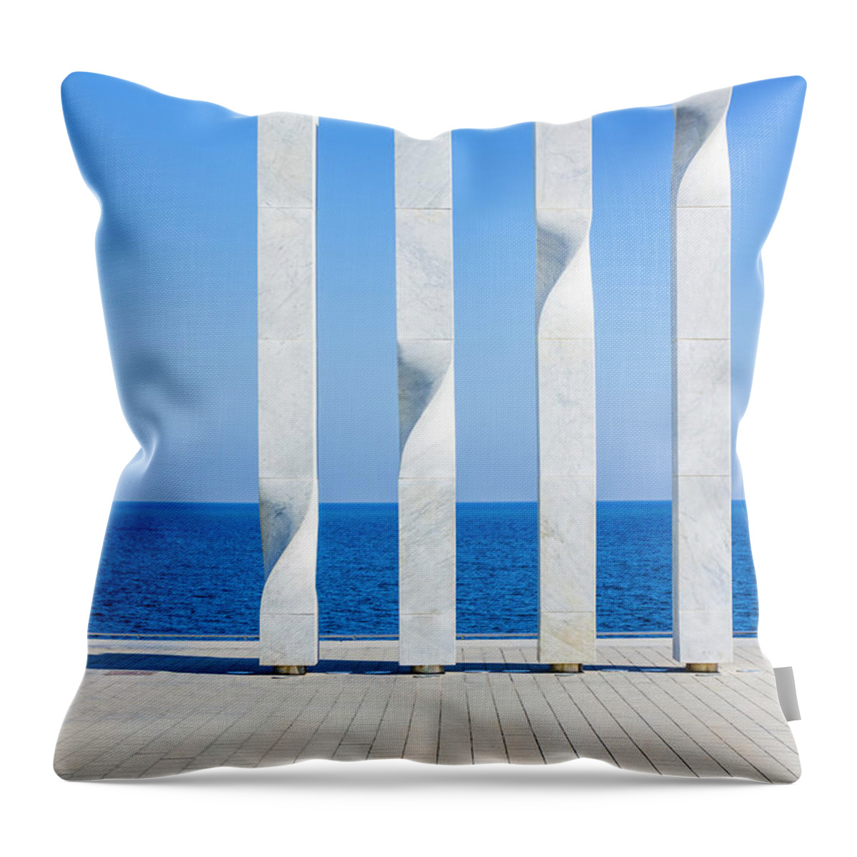 Four Posts Throw Pillow featuring the photograph Modern art sculpture, Barcelona by Neale And Judith Clark