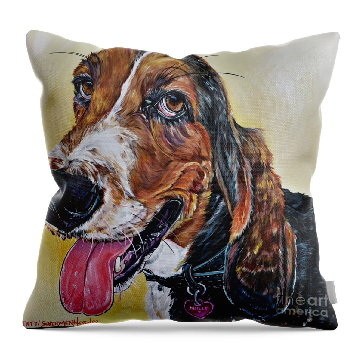 Basset Hound Throw Pillow featuring the painting Molly by Patti Schermerhorn