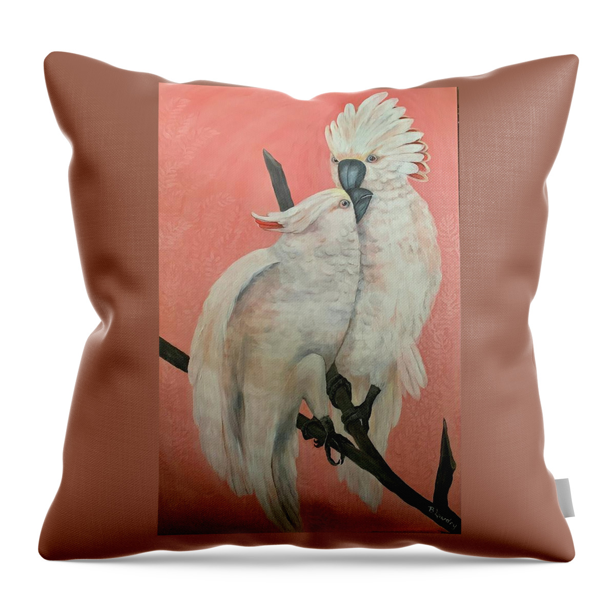 Parrots Throw Pillow featuring the painting Moluccan Cockatoo Pair by Barbara Landry