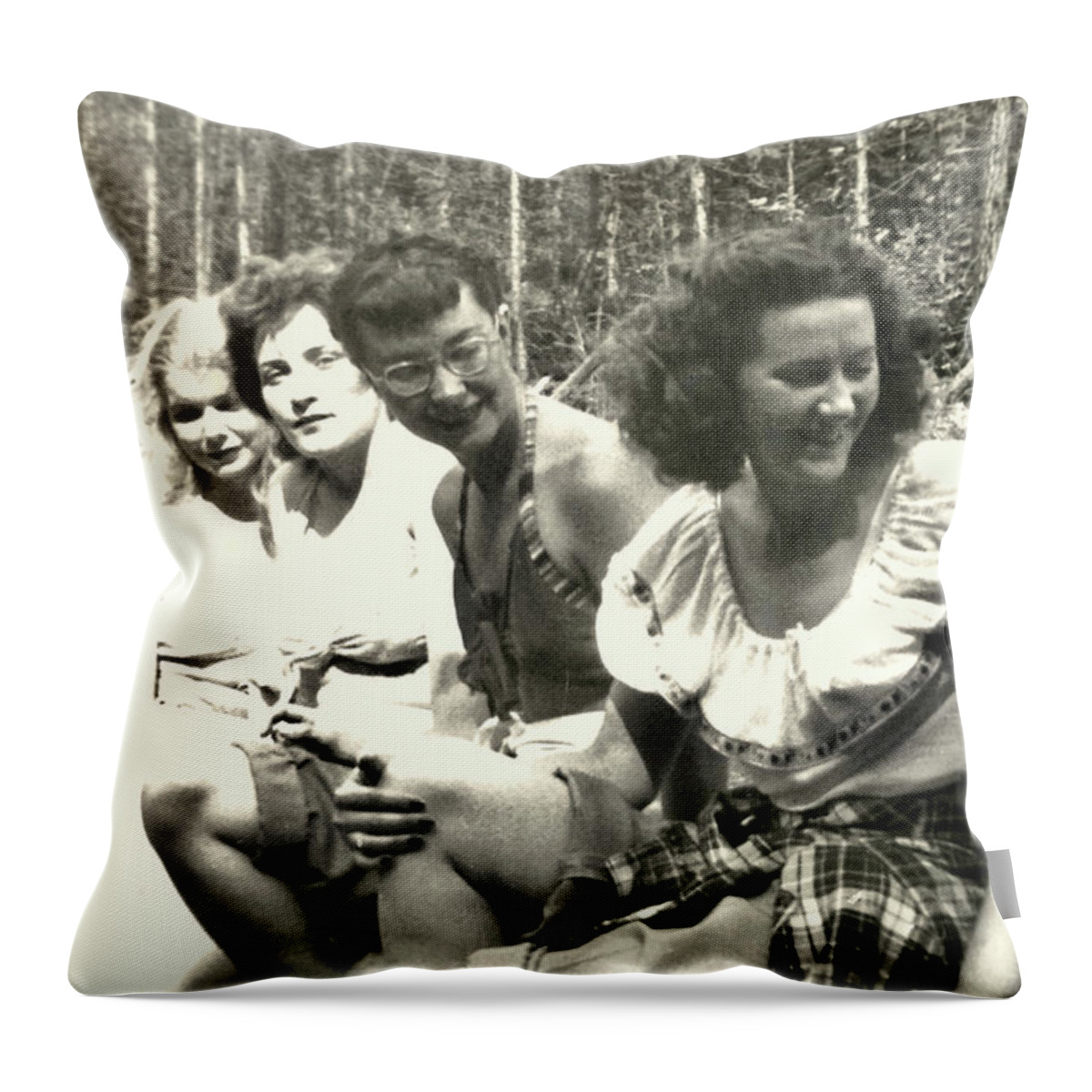 Mom Throw Pillow featuring the photograph Mom, Aunties and her friends in Jasper by Brian Sereda