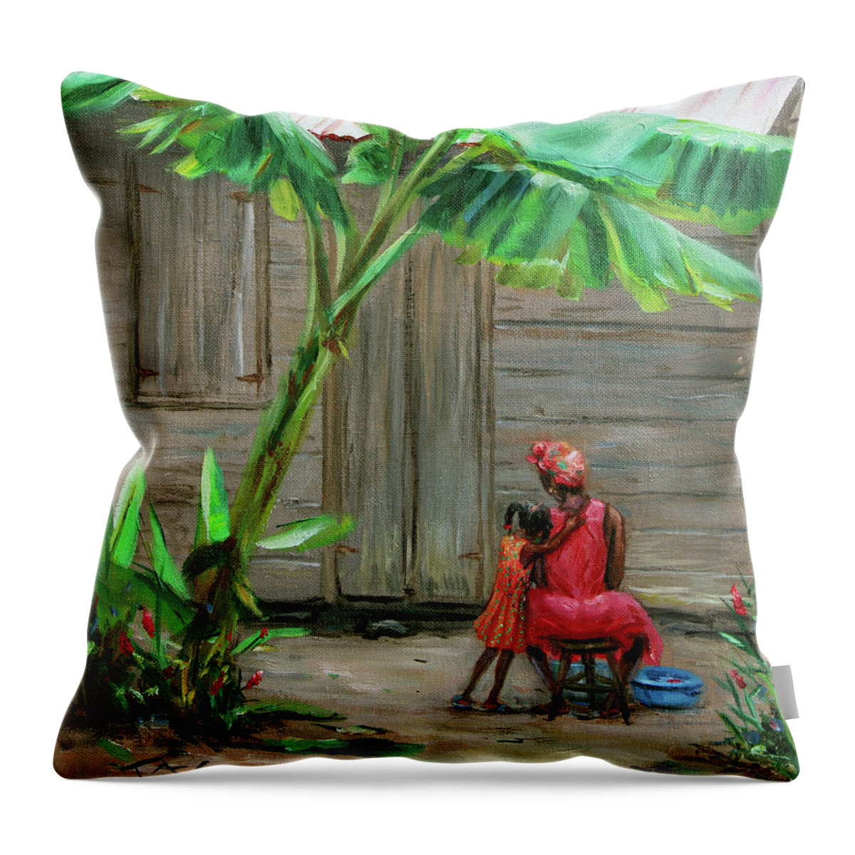 Caribbean Throw Pillow featuring the painting Mommy by Jonathan Gladding