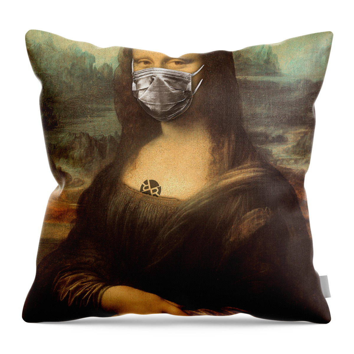 Covid 19 Throw Pillow featuring the painting Mona Lisa Corona Virus by Tony Rubino
