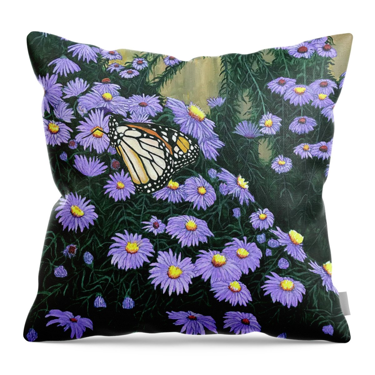 Butterfly Throw Pillow featuring the painting Monarch Posing by Mr Dill