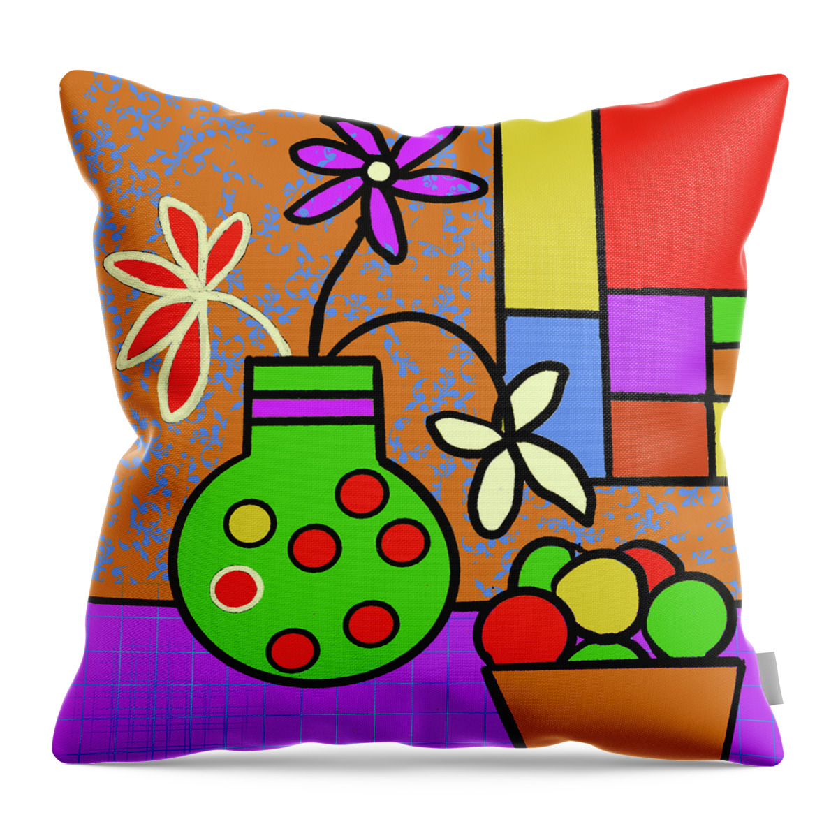 Abstract Throw Pillow featuring the painting Mondrian still life by Jeremy Holton