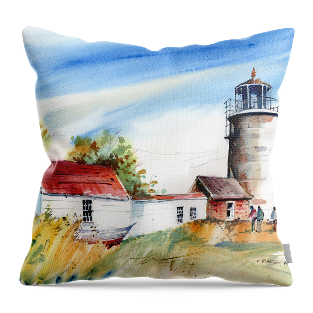 Lighthouse Throw Pillow featuring the painting Monhegan LIght by P Anthony Visco