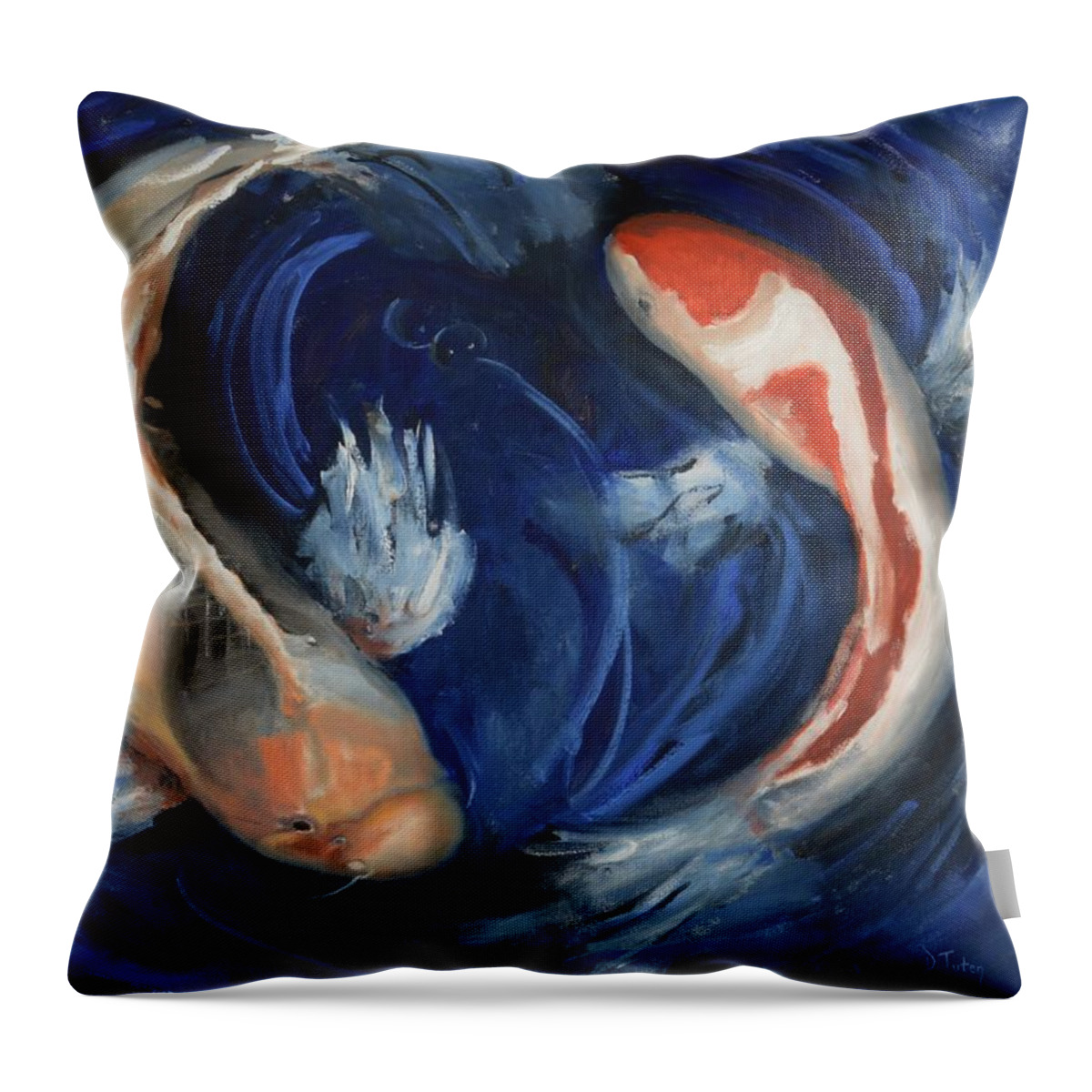 Koi Throw Pillow featuring the painting Monica's Koi by Donna Tuten
