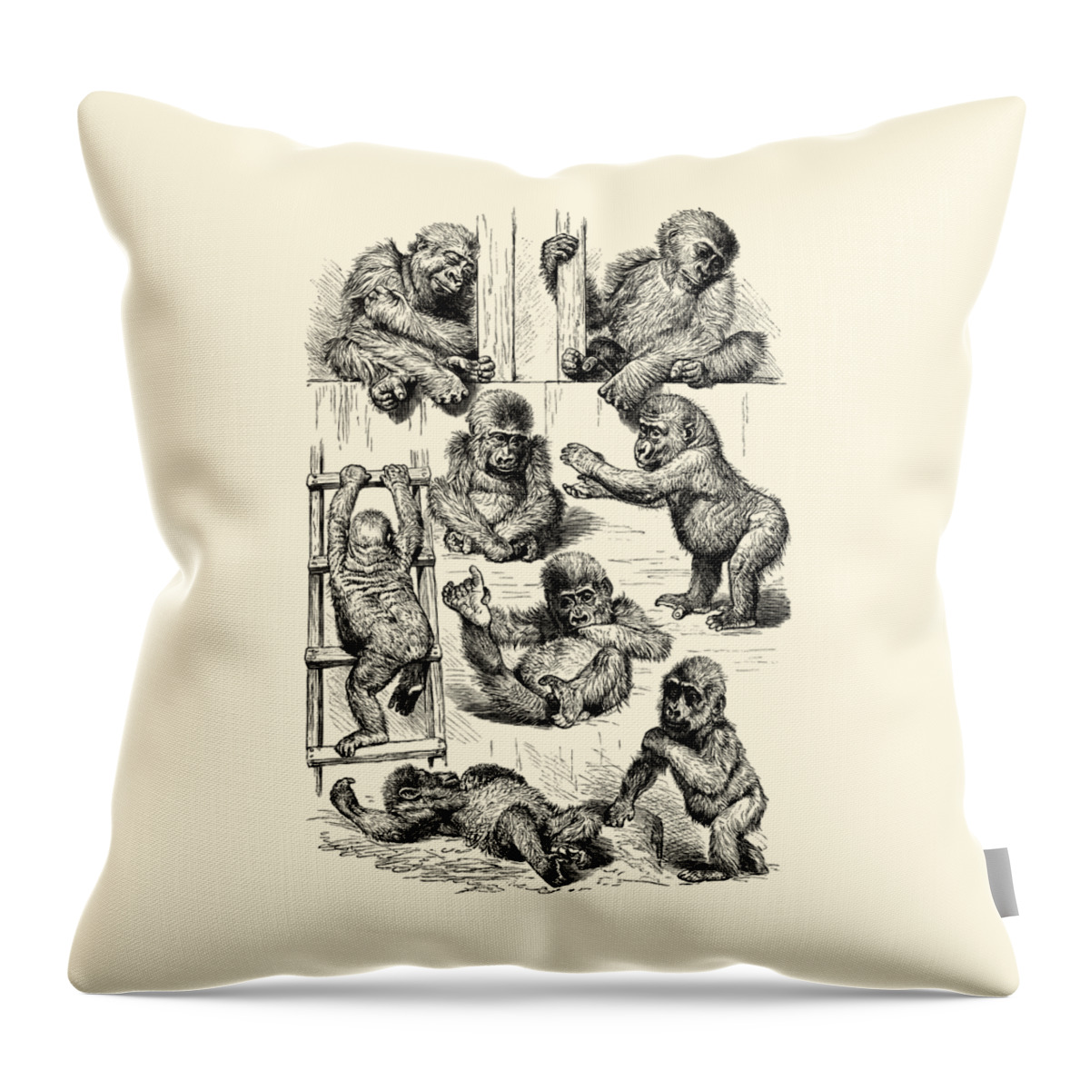 Monkey Throw Pillow featuring the digital art Monkey babies by Madame Memento