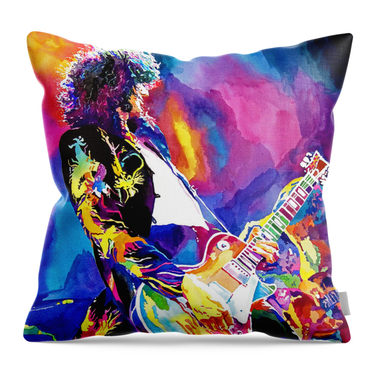 Jimmy Page Artwork Throw Pillow featuring the painting Monolithic Riff - Jimmy Page by David Lloyd Glover