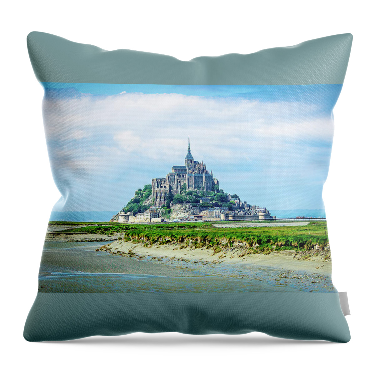  Throw Pillow featuring the photograph Mont-Saint-Michel from La Caserne by Douglas Wielfaert