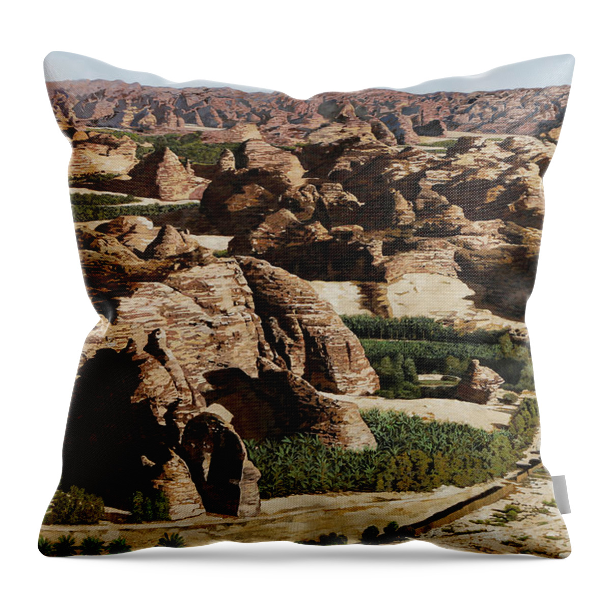Palm Desert Throw Pillow featuring the painting Montagne E Palme by Guido Borelli