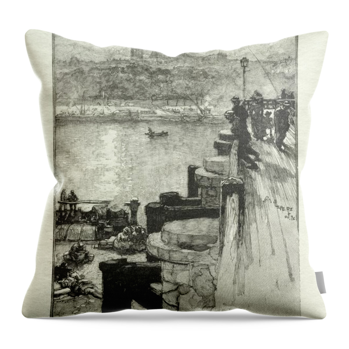 Montagne Ste. Genevieve 1890 Auguste Louis Lepere Throw Pillow featuring the painting Montagne Ste. Genevieve 1890 Auguste Louis Lepere by MotionAge Designs