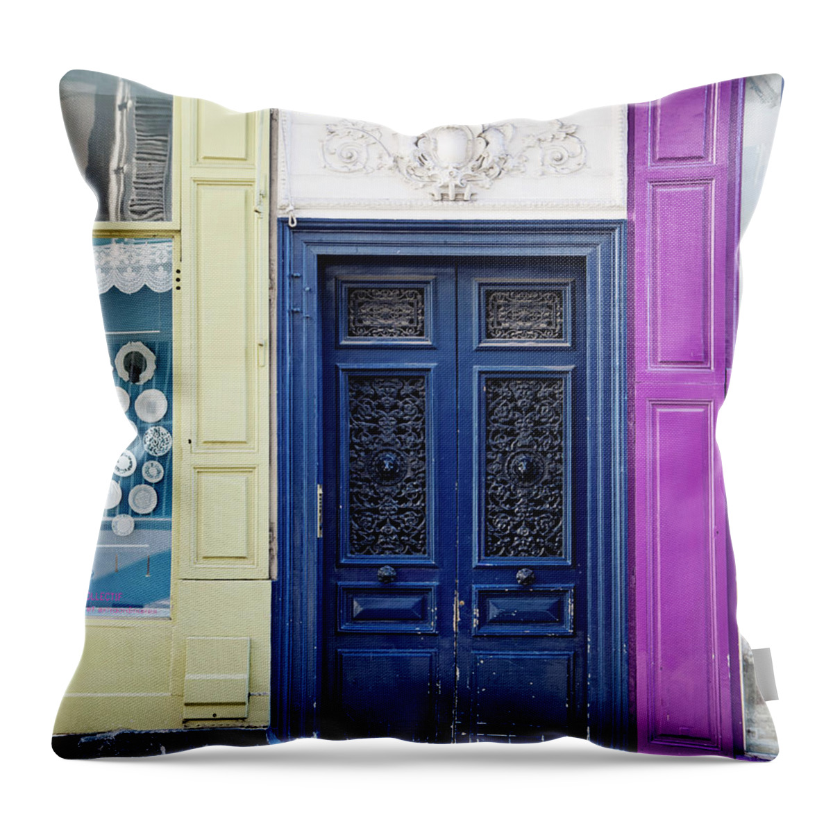 Paris Photography Throw Pillow featuring the photograph Montmartre Colors - Paris Doors by Melanie Alexandra Price
