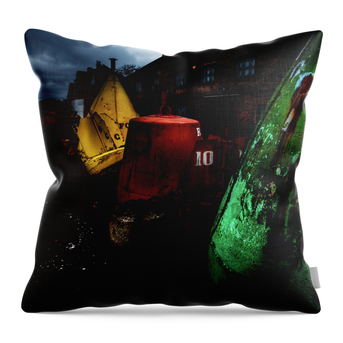 Europe Throw Pillow featuring the photograph Moody Buoys Ready to Float by Dennis Dame
