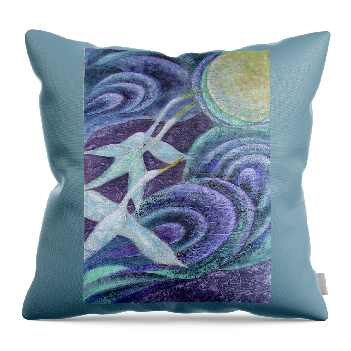Cranes Throw Pillow featuring the painting Moon Birds by Vina Yang