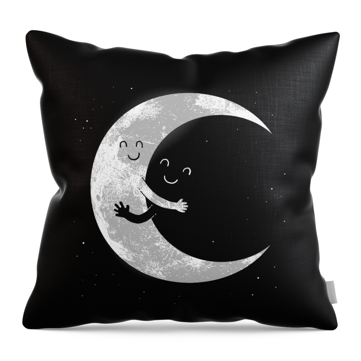Moon Hug Space Smile Humor Cartoon Stars Silhouette Black And White Bw Hug Love Throw Pillow featuring the digital art Moon Hug by Digital Carbine