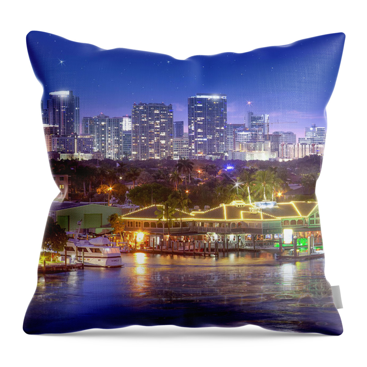 Fort Lauderdale Throw Pillow featuring the photograph Moon Over Fort Lauderdale by Mark Andrew Thomas