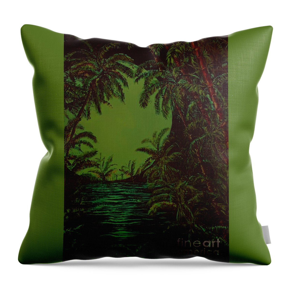 Hawaiian Blue Moon Throw Pillow featuring the painting Moon Warmth by Michael Silbaugh