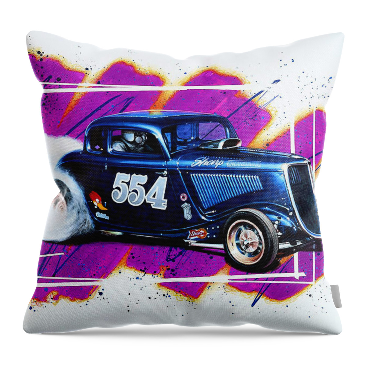 Nhra Funny Car Hell Fire Nitro Top Fuel Dragster Kenny Youngblood Throw Pillow featuring the painting Mooneyham and Sharp by Kenny Youngblood