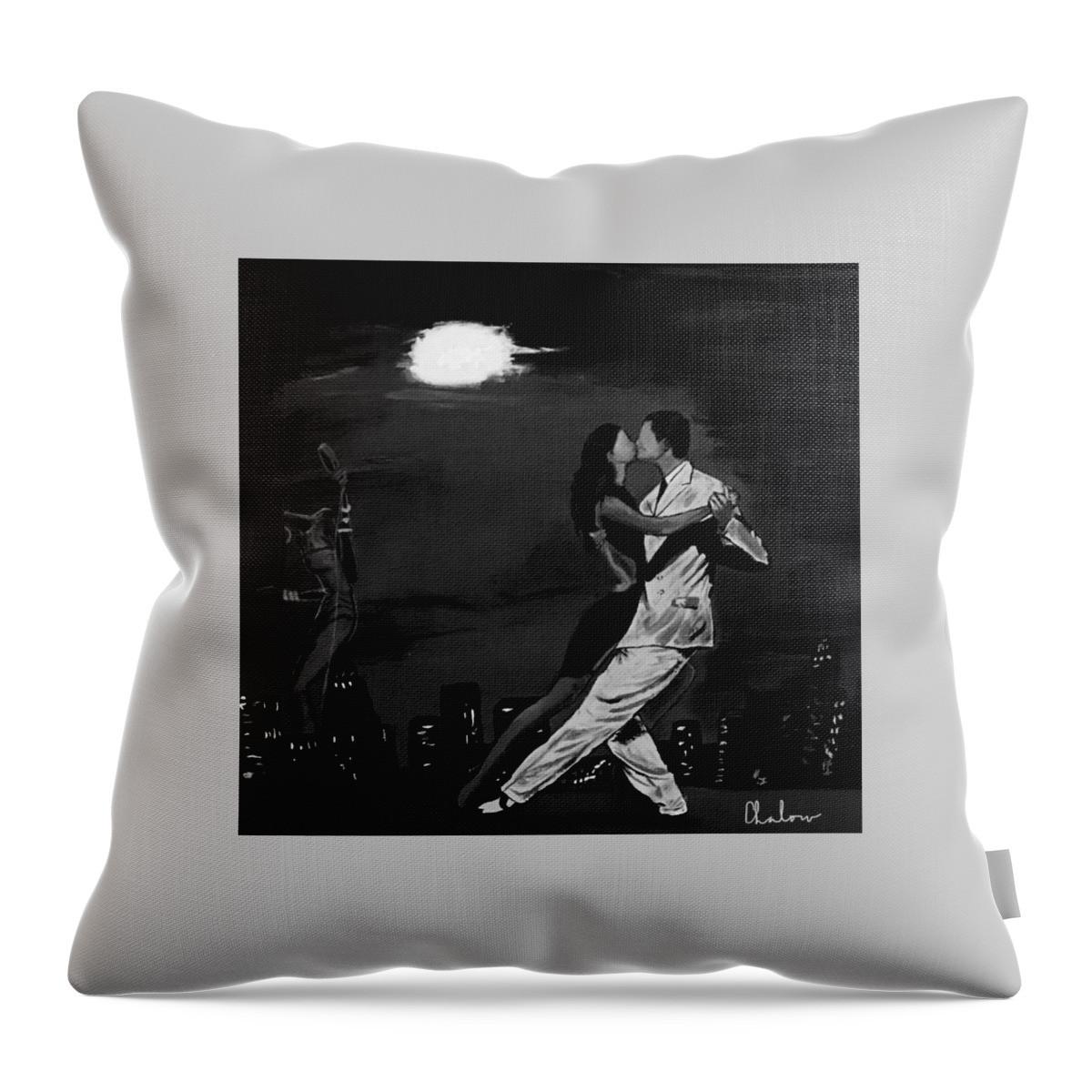  Throw Pillow featuring the painting Moonlight Dark Dancing by Charles Young