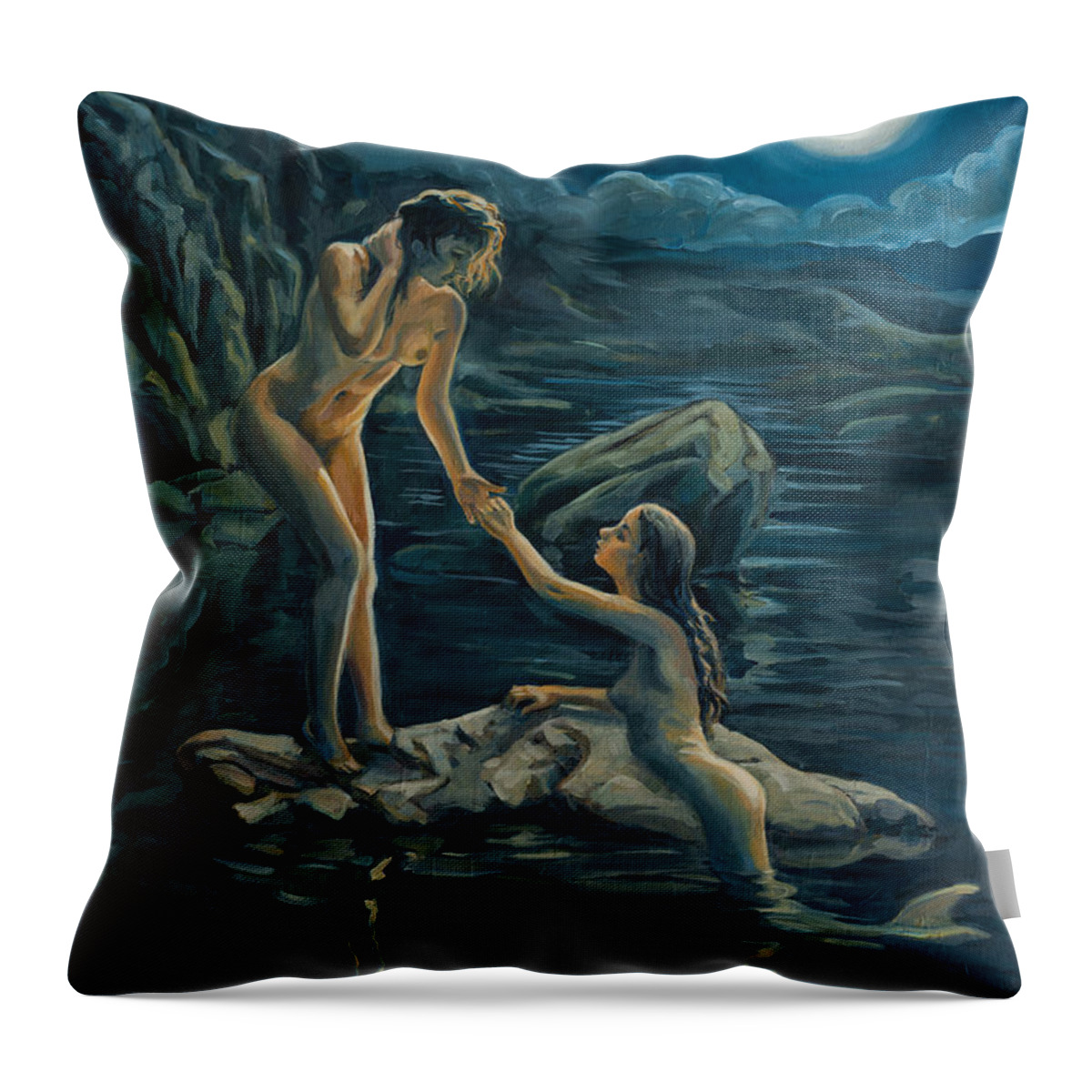 Moon Throw Pillow featuring the painting Moonlight flame by Marco Busoni
