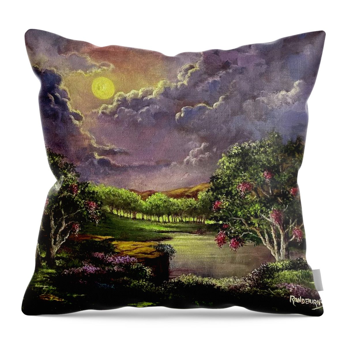 Moonlight Throw Pillow featuring the painting Moonlight in the Woods by Rand Burns