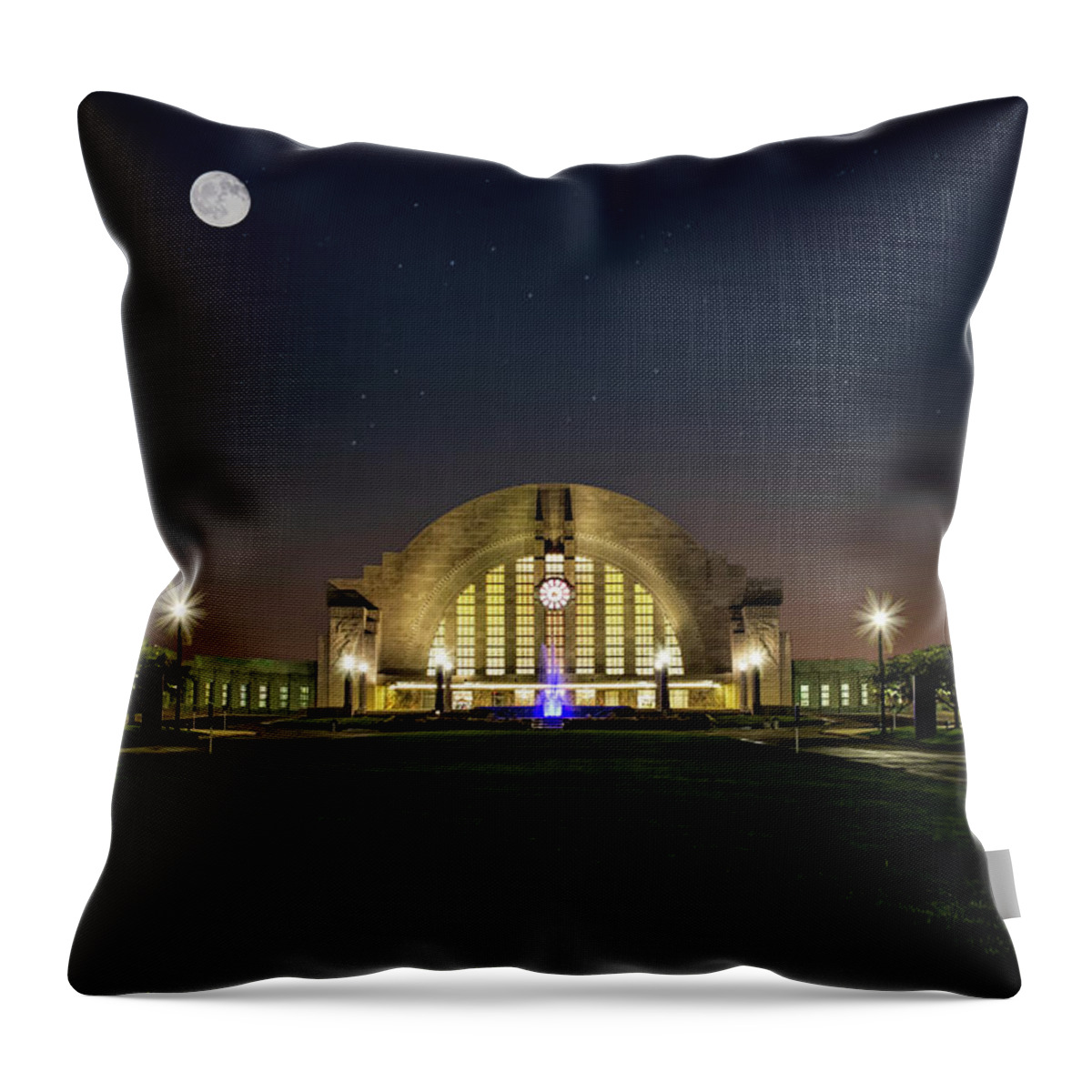City Throw Pillow featuring the photograph Moonlight Over Union Terminal by Ed Taylor