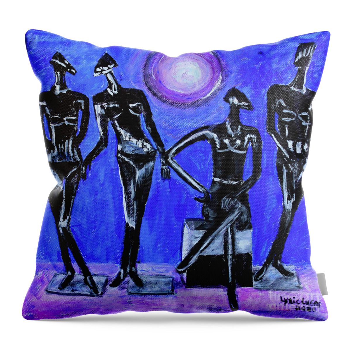 Abstract Throw Pillow featuring the painting Moonlight Tableau by Lyric Lucas