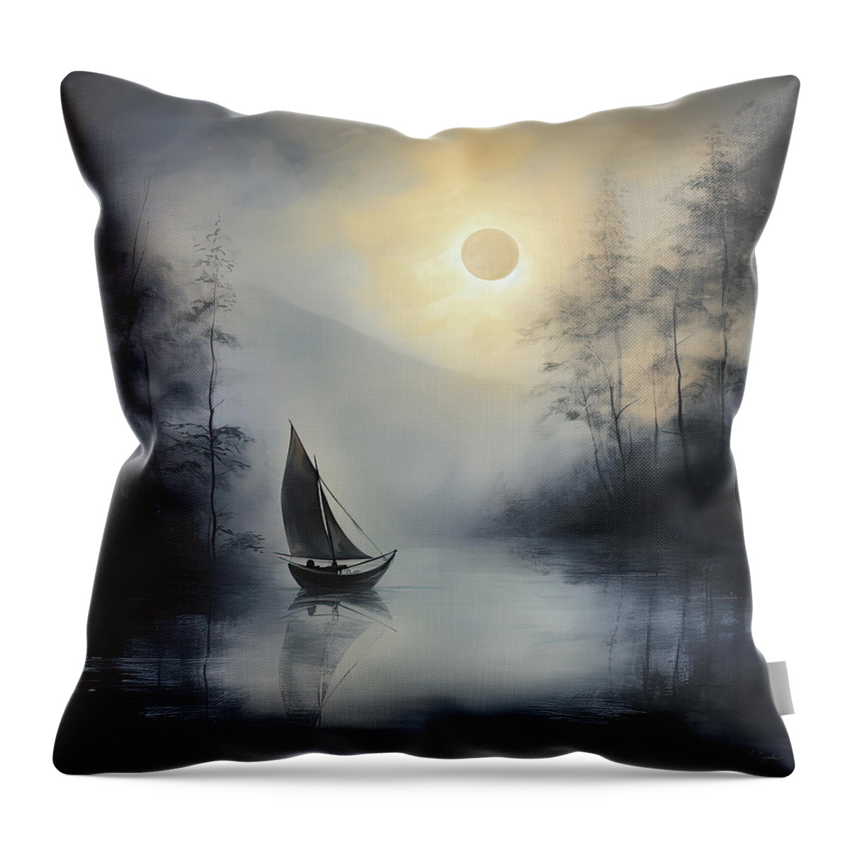 Mystery Art Throw Pillow featuring the painting Moonlit Watcher - Gray Art by Lourry Legarde