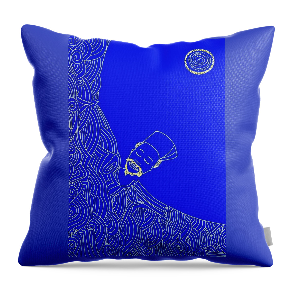  Throw Pillow featuring the digital art Moonlit wisdom Blue by Sala Adenike