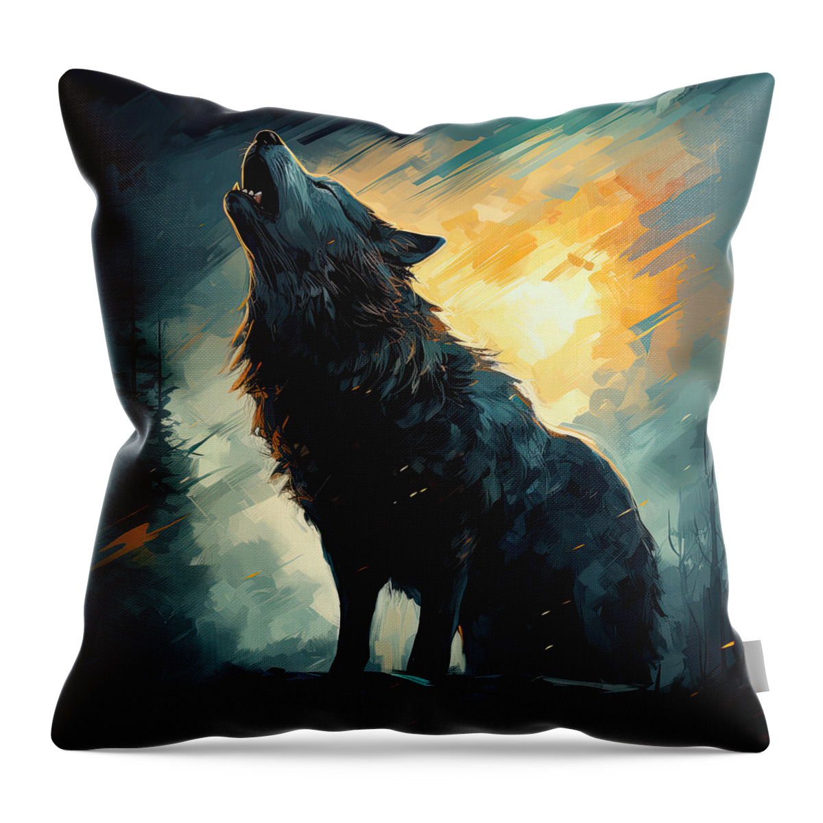 Wolf Art Throw Pillow featuring the painting Moonlit Wolf - Wolf Painting by Lourry Legarde