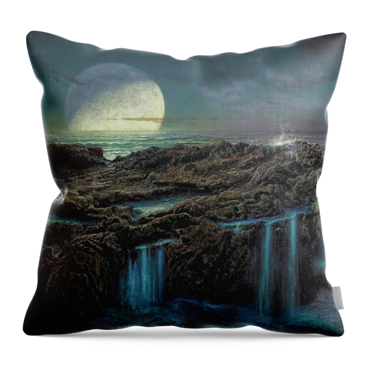 Landscape Throw Pillow featuring the painting Moonrise 4 Billion BCE by Don Dixon