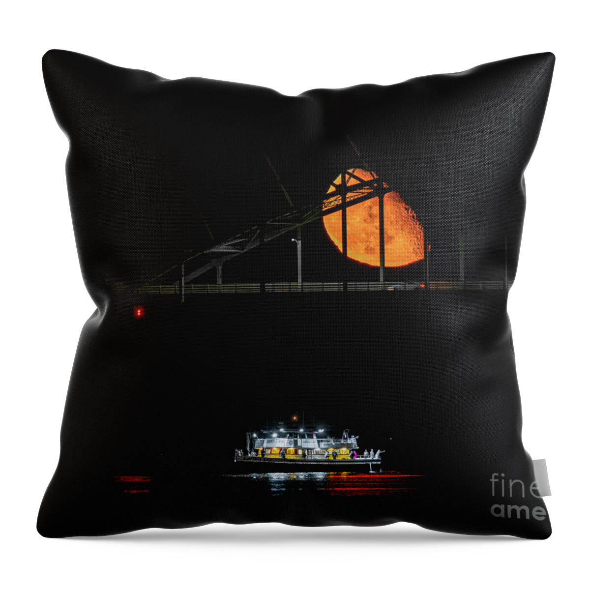 Bridge Throw Pillow featuring the photograph Moonrise Over Fire Island Inlet by Sean Mills