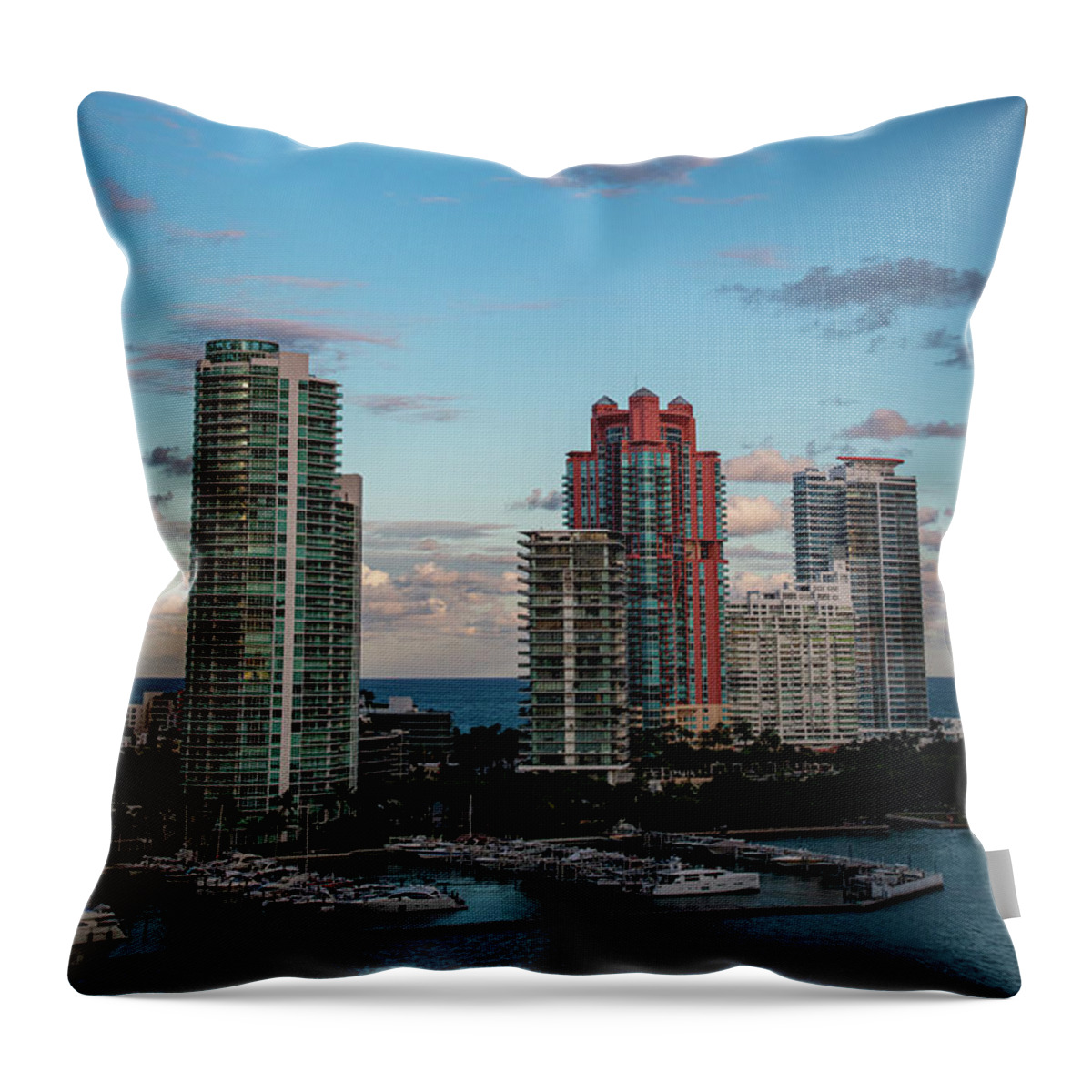 Miami Throw Pillow featuring the photograph Moonrise Over Miami by Robert J Wagner