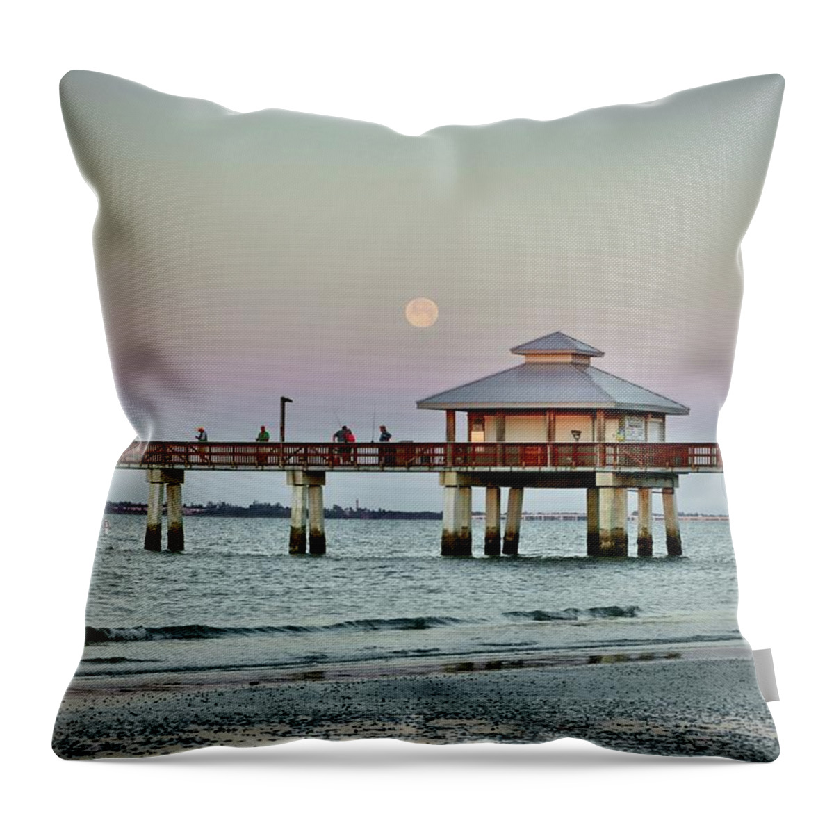 Moon Throw Pillow featuring the photograph Moonset Fort Myers Beach by Sarah Lilja