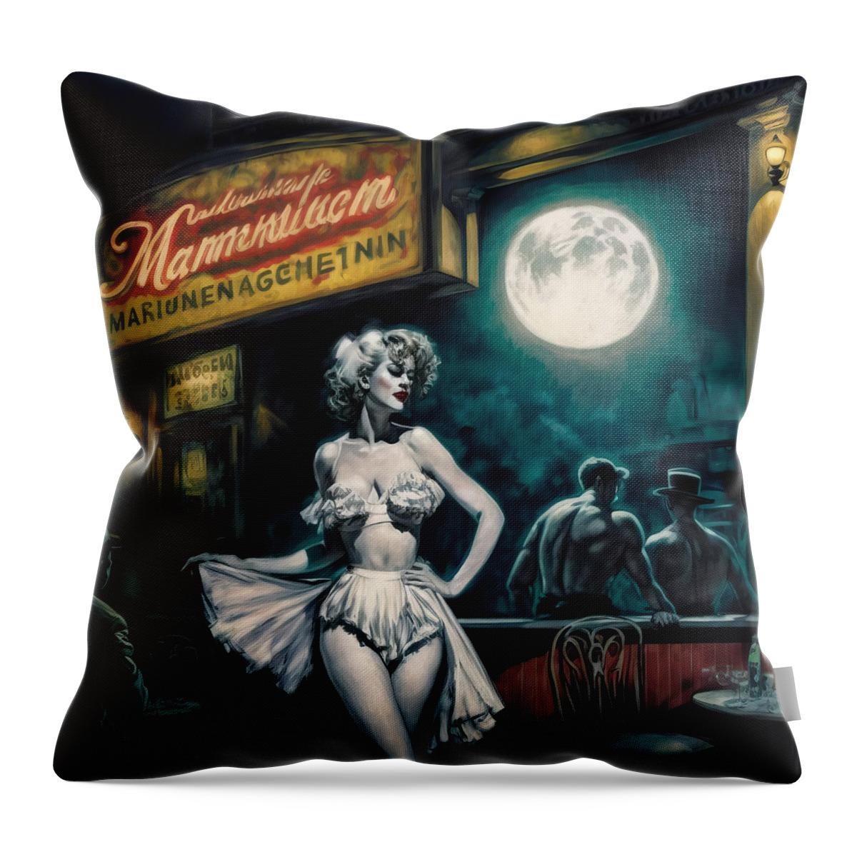 Woman Throw Pillow featuring the painting Moonstruck by My Head Cinema
