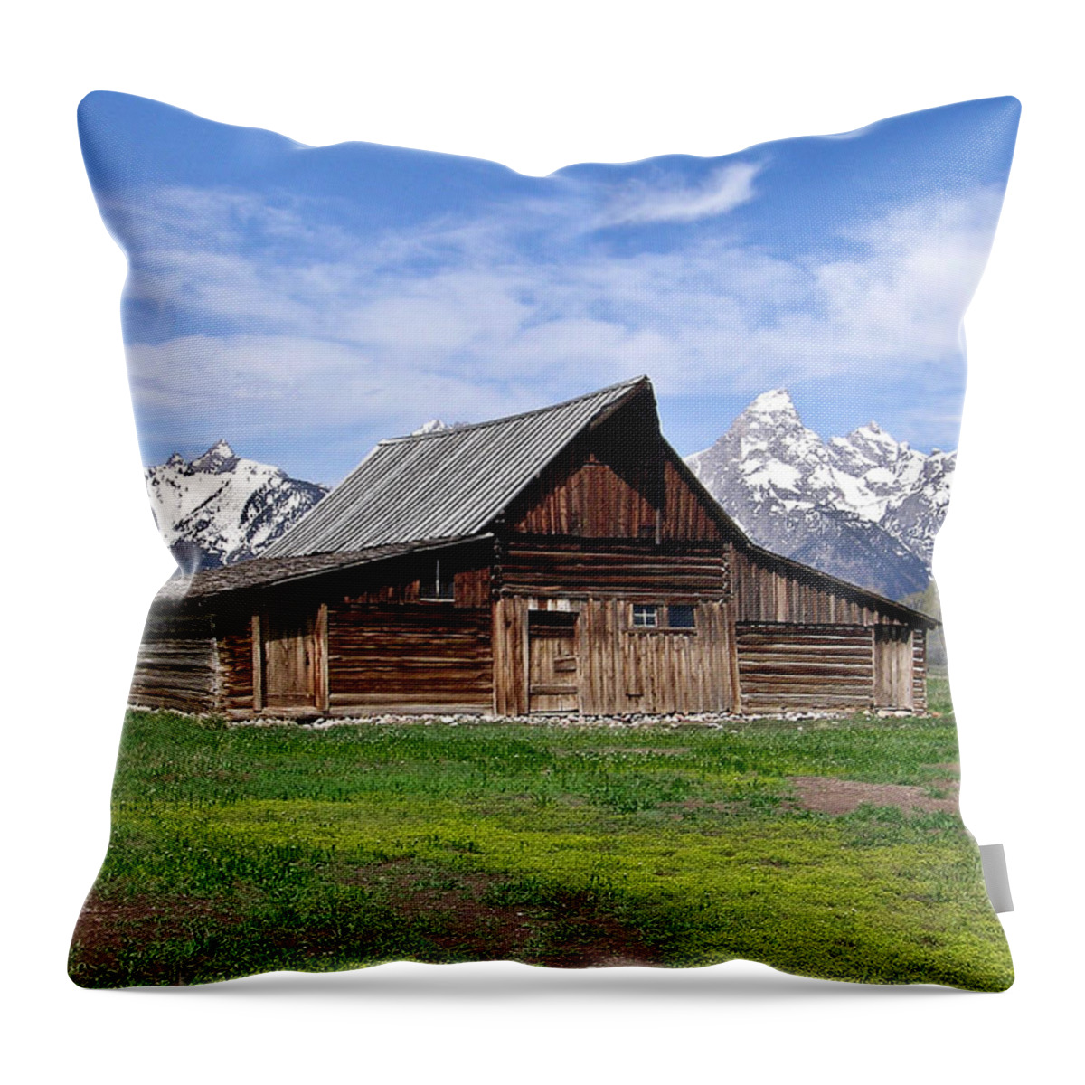 Teton Throw Pillow featuring the photograph Mormon Barn Tetons by Douglas Barnett