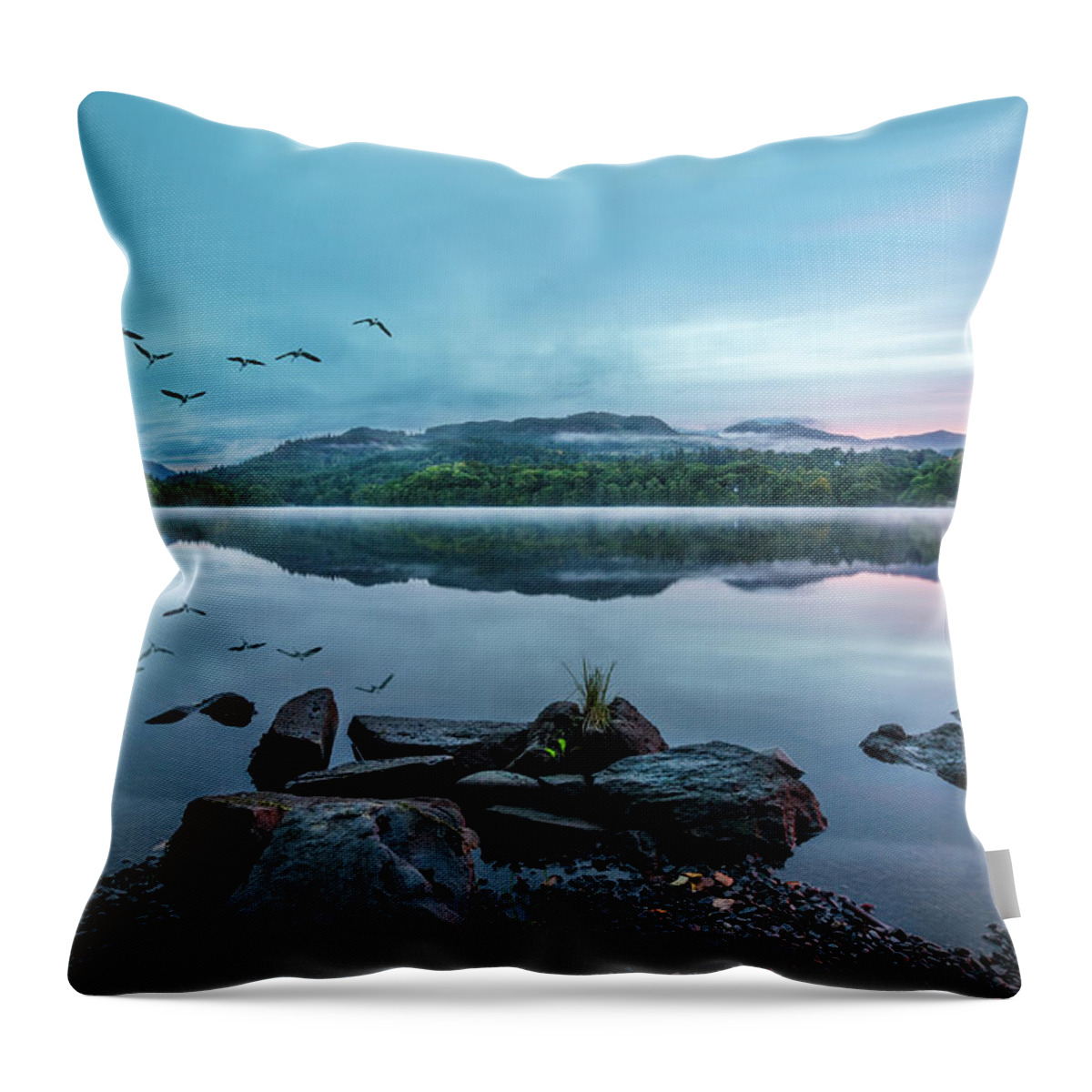 Clouds Throw Pillow featuring the photograph Morning Calm at the Lake by Debra and Dave Vanderlaan