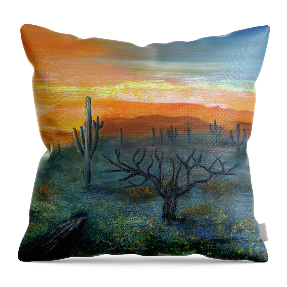 Orange Throw Pillow featuring the painting Morning Has Broken by Evelyn Snyder