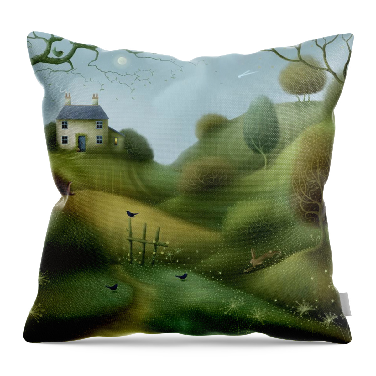 Landscape Art Throw Pillow featuring the painting Morning has broken by Joe Gilronan