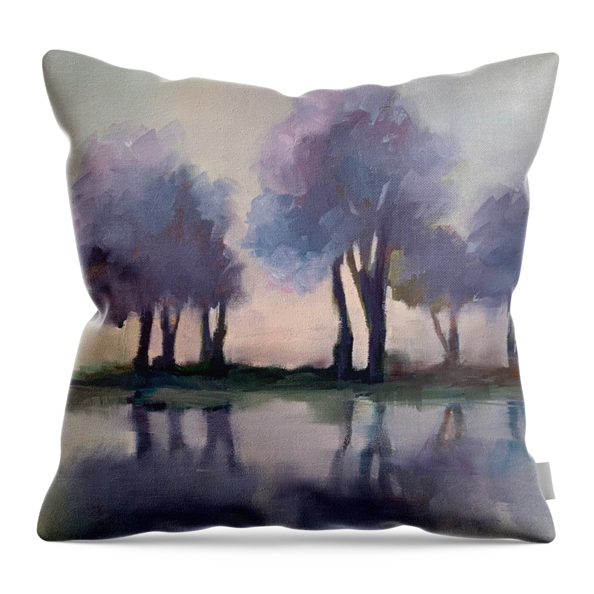 Landscape Throw Pillow featuring the painting Morning Mist by Michelle Abrams