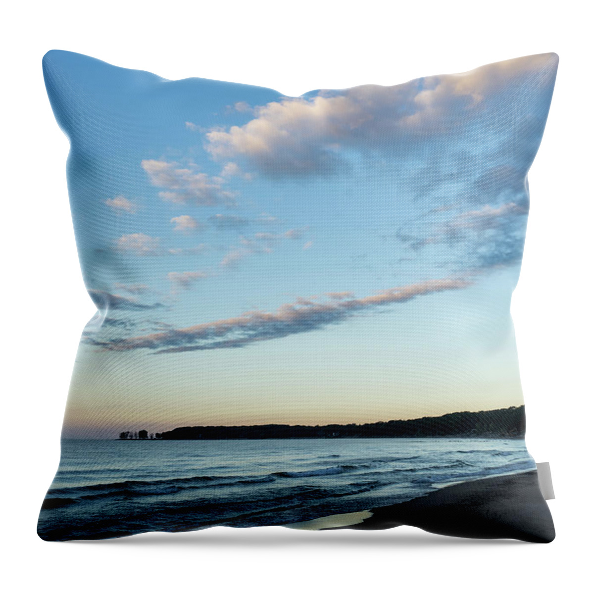 Moonset Throw Pillow featuring the photograph Morning Moonset - Lorraine Bay Lake Erie North Shore by Georgia Mizuleva