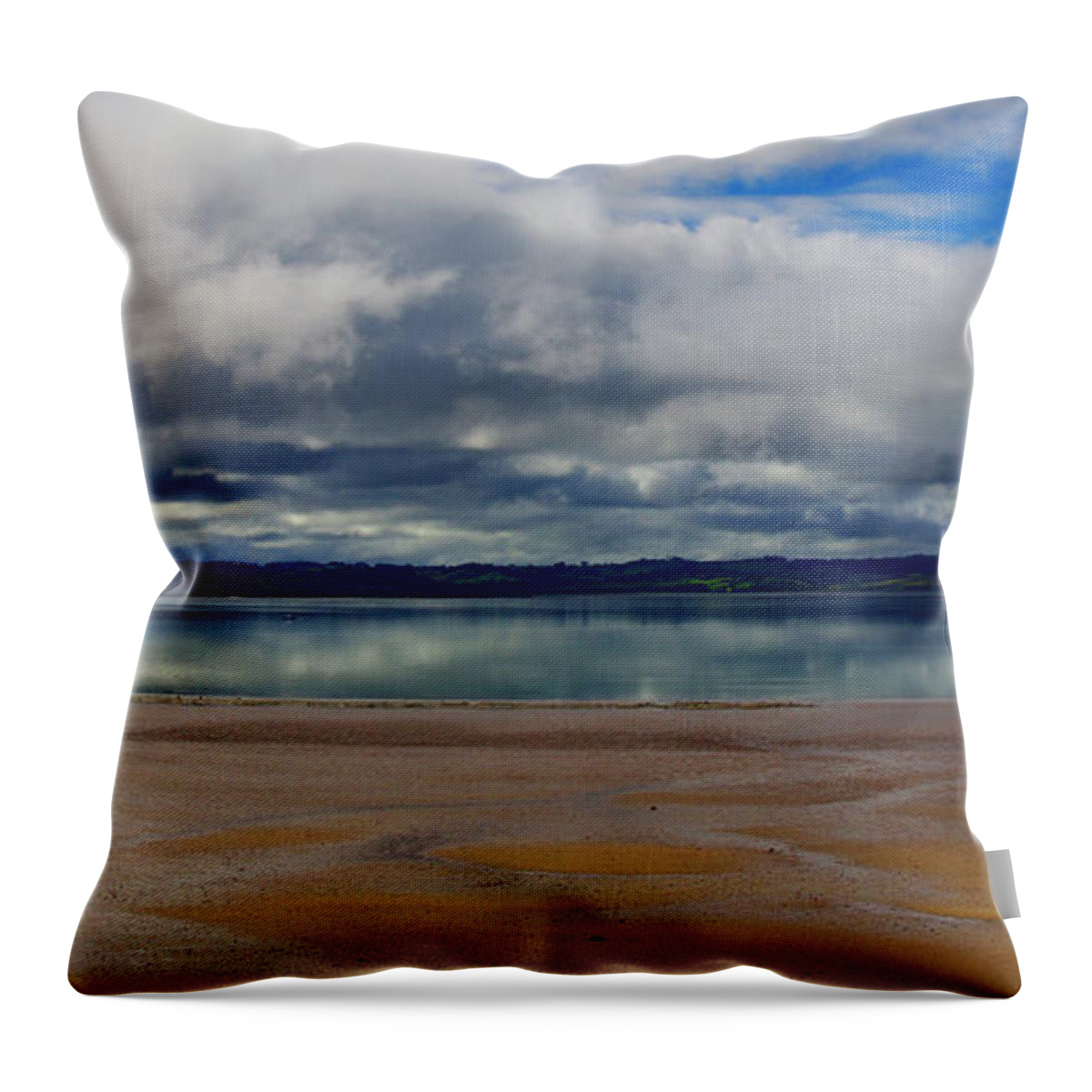 Clouds Throw Pillow featuring the photograph Morning Reflections on the Water - Shelly Beach, New Zealand by Kenneth Lane Smith