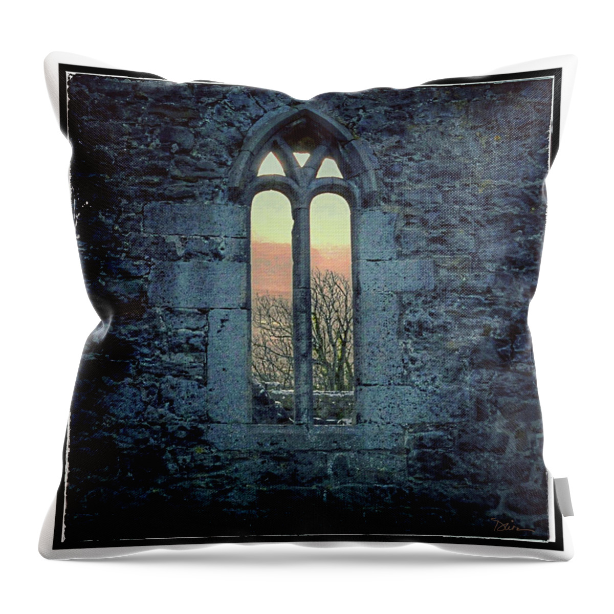 Old Ruins Throw Pillow featuring the photograph Morning Silhouette in Ireland by Peggy Dietz