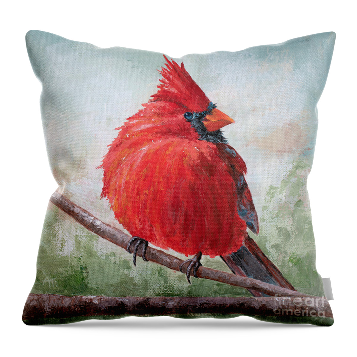 Cardinal Throw Pillow featuring the painting Morning Song - Cardinal Painting by Annie Troe