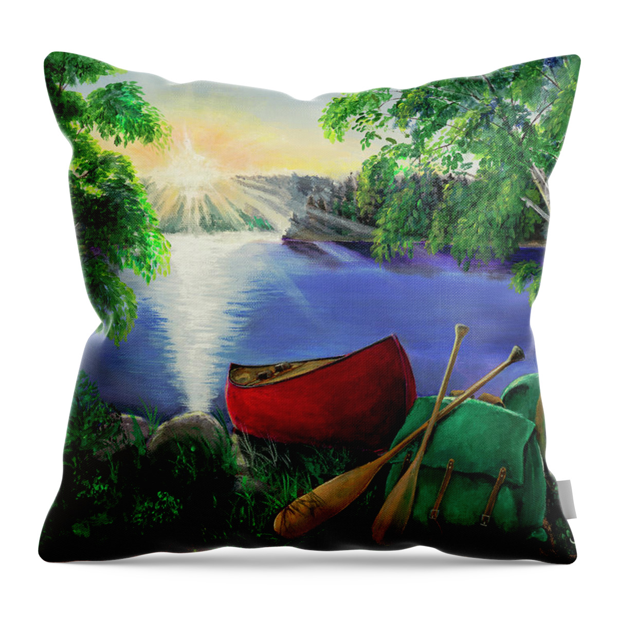 Canoe Throw Pillow featuring the digital art Morning Sun by Joe Baltich